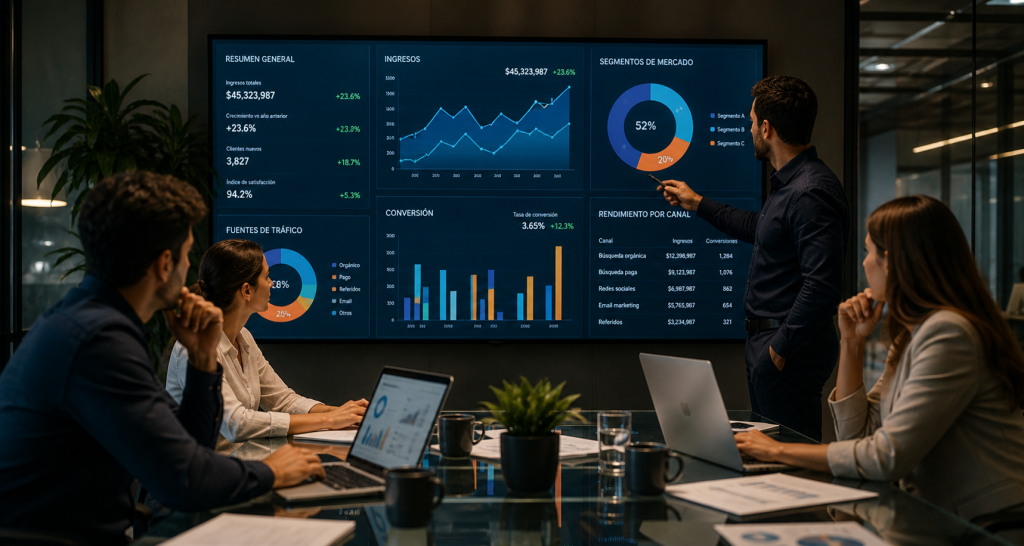 Equipo PROGITAL en sesión de estrategia de marketing digital B2B para empresas en Chile
